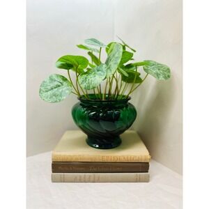 Vintage Napco Emerald Green Glass Swirl Ivy Bowl Planter Footed Vase 1192 USA